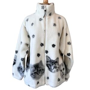 Vintage 90’s Black Mountain Cat Print fleece full zip jacket